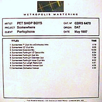 Pet Shop Boys - Somewhere (Metropolis Mastering Acetate) (CD 2 - UK Promo Single)