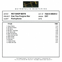 Pet Shop Boys - Can You Forgive Her (Metropolis Mastering Acetate) (UK Promo Maxi-Single)