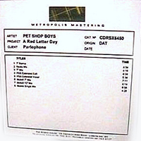 Pet Shop Boys - A Red Letter Day (Metropolis Mastering Acetate, UK Promo Single)