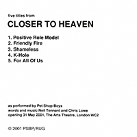 Pet Shop Boys - Five Titles From Closer To Heaven (UK, CDr, Promo Single)