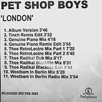 Pet Shop Boys - London (Metropolis Mastering Acetate) (UK Promo Single)
